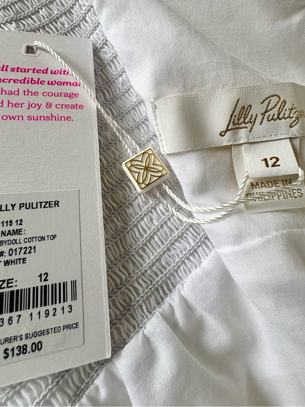 Lilly Pulitzer Tiana Babydoll Cotton Top Size 12 NWT Resort White - Picture 8 of 11